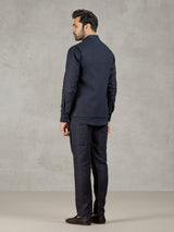 Navy linen waistcoat set with embroidered elephant crest