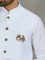 White linen waistcoat set with intricate zardosi work