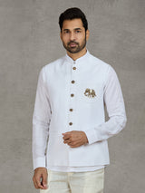 White linen waistcoat set with intricate zardosi work
