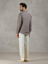 Grey linen waistcoat set with thread and zardosi work