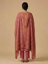 Pink printed cotton kurti set with dupatta for women