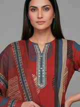 Maroon straight cut cotton kurti set