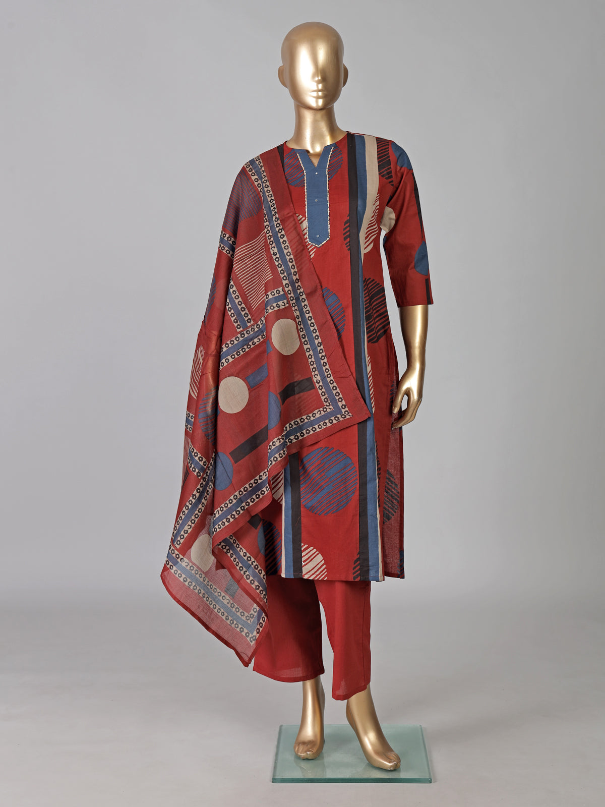 Maroon straight cut cotton kurti set
