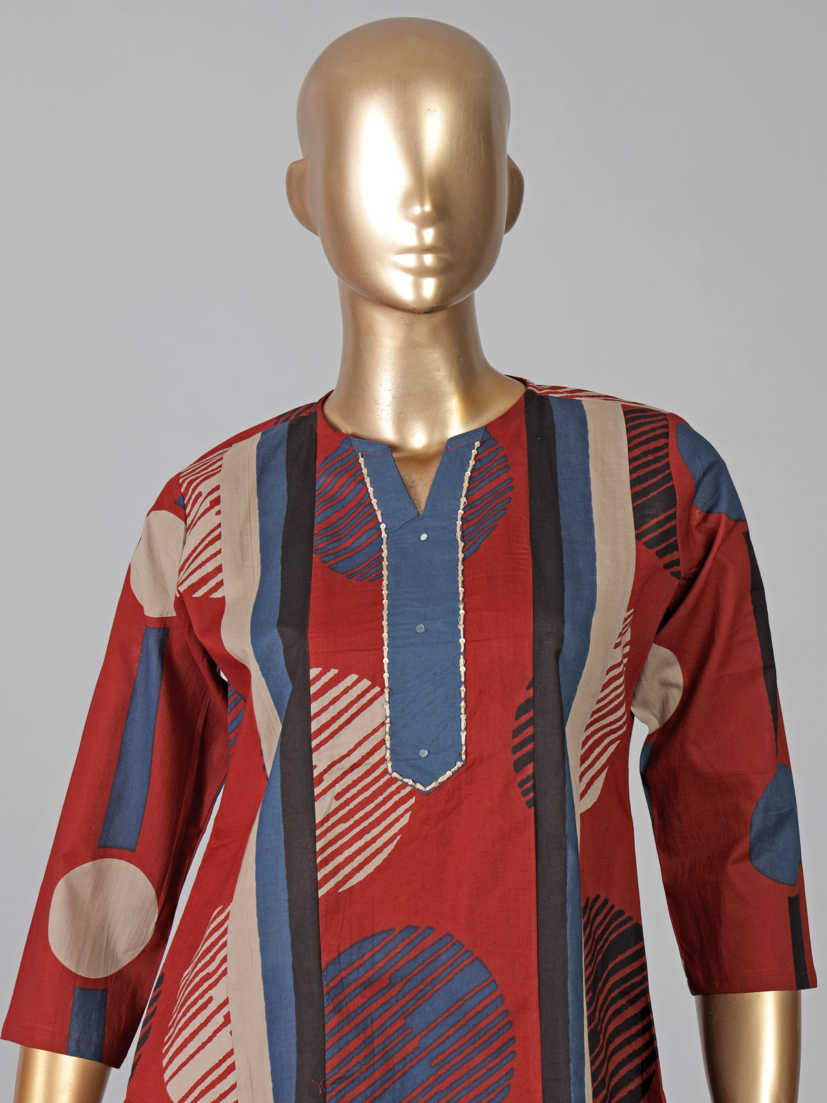 Maroon straight cut cotton kurti set