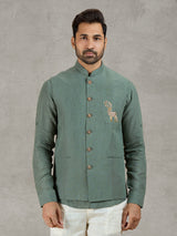 Green linen waistcoat with shirt for festive occasions