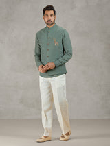 Green linen waistcoat with shirt for festive occasions