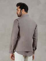 Grey linen waistcoat with shirt and zardosi embellished crest
