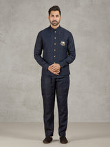 Navy linen waistcoat with shirt and embroidered elephant crest