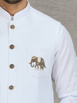 White linen waistcoat with shirt and intricate zardosi work