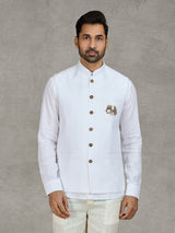 White linen waistcoat with shirt and intricate zardosi work