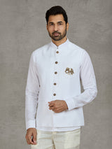 White linen waistcoat with shirt and intricate zardosi work