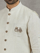 Beige linen festive waistcoat with shirt and elegant detailing