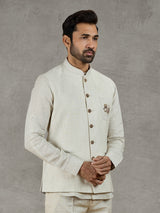 Beige linen festive waistcoat with shirt and elegant detailing