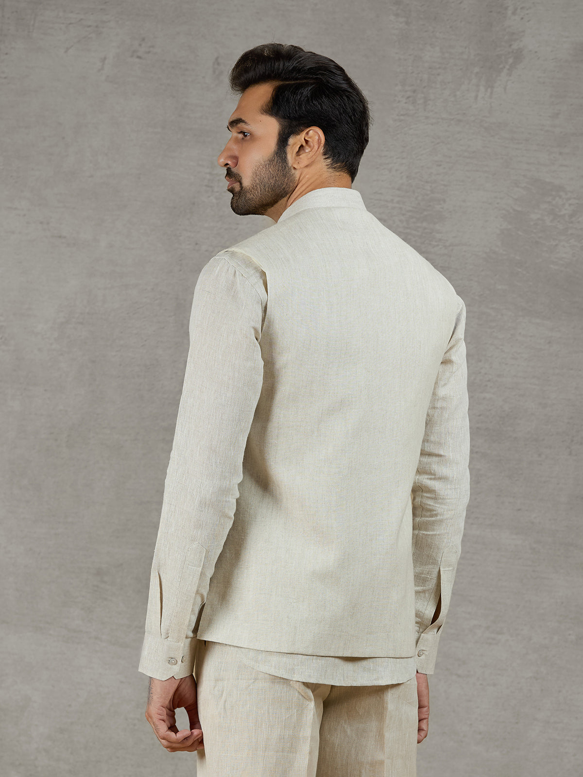 Beige linen festive waistcoat with shirt and elegant detailing