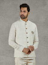 Beige linen festive waistcoat with shirt and elegant detailing