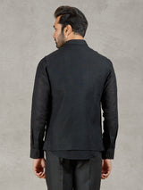 Black linen party wear waistcoat with shirt and embellished crest