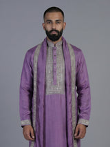 Purple silk embroidered festive kurta suit with dupatta