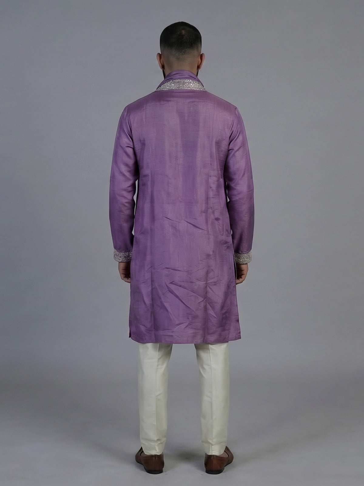 Purple silk embroidered festive kurta suit with dupatta