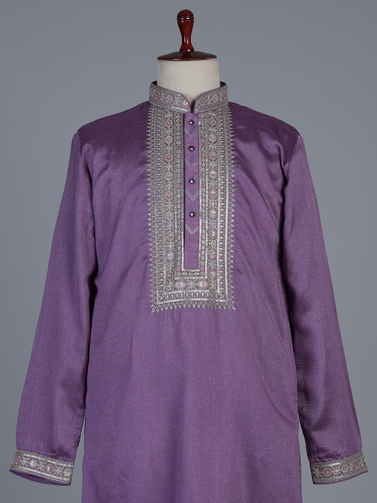 Purple silk embroidered festive kurta suit with dupatta