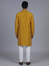 Mustard yellow silk embroidered festive kurta suit