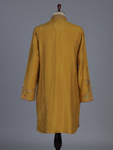 Mustard yellow silk embroidered festive kurta suit