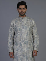 Stone blue textured cotton silk festive kurta suit