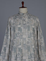 Stone blue textured cotton silk festive kurta suit