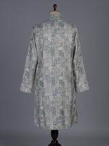 Stone blue textured cotton silk festive kurta suit