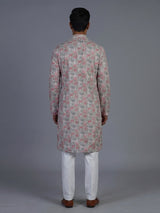 Off white floral silk festive kurta suit for men