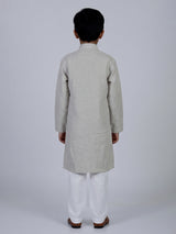 Grey thread work cotton blend festive kurta suit