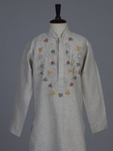 Grey thread work cotton blend festive kurta suit