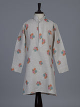 Grey floral printed cotton linen festive kurta suit