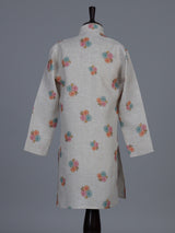 Grey floral printed cotton linen festive kurta suit