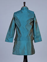 Peacock green deer motif silk blend waistcoat set