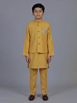 Mustard yellow embellished festive waistcoat set for boys