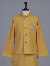Mustard yellow embellished festive waistcoat set for boys