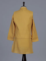 Mustard yellow embellished festive waistcoat set for boys
