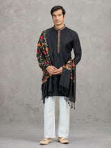 Black pashmina silk embroidered festive kurta suit with dupatta