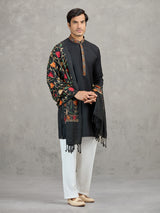 Black pashmina silk embroidered festive kurta suit with dupatta