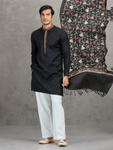 Black pashmina silk embroidered festive kurta suit with dupatta