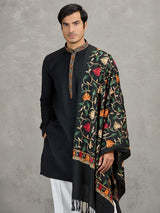 Black pashmina silk embroidered festive kurta suit with dupatta