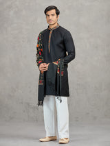 Black pashmina silk embroidered festive kurta suit with dupatta
