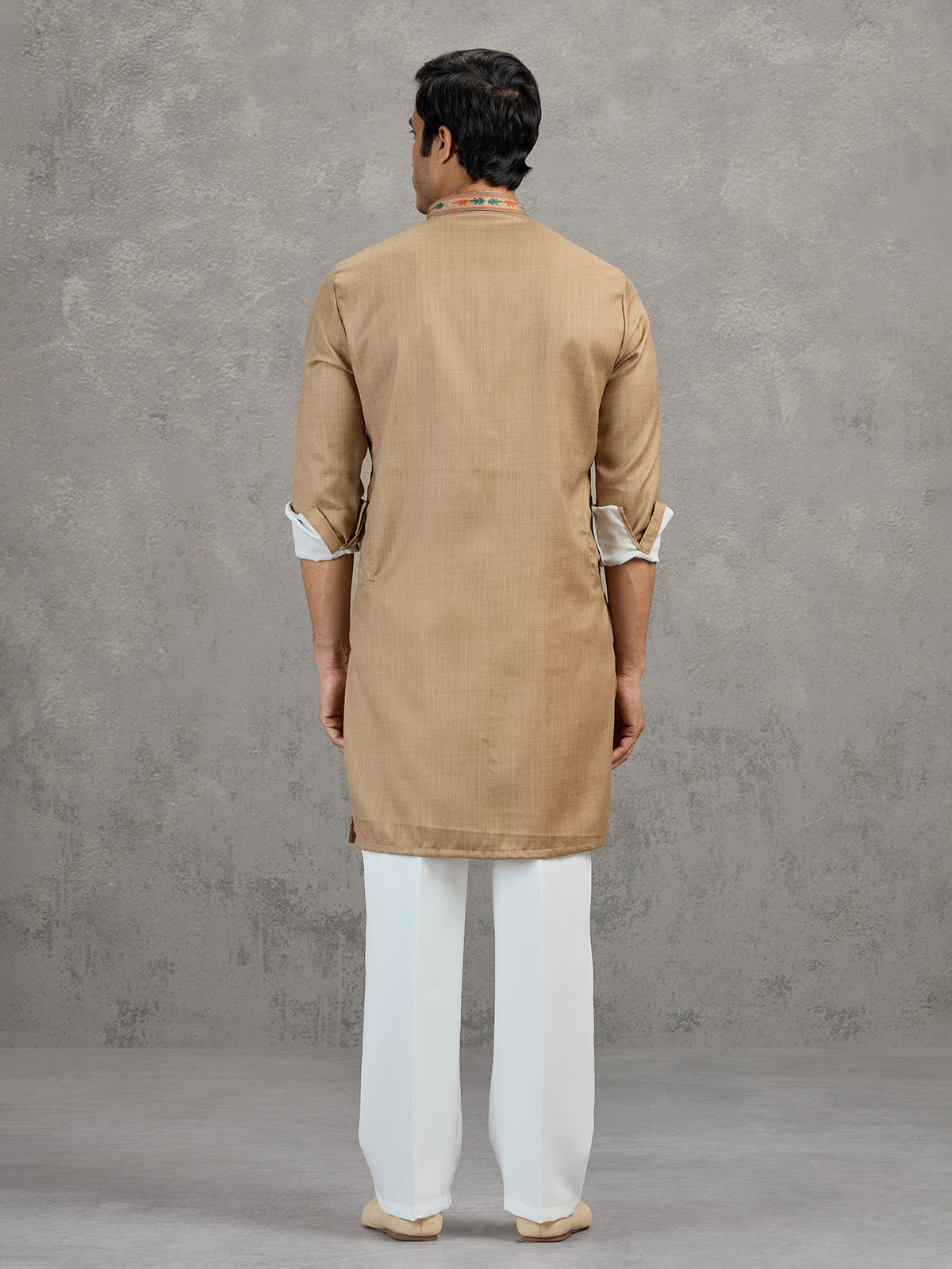 Beige pashmina silk elegant festive kurta suit with dupatta