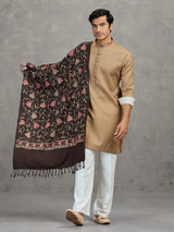 Beige pashmina silk elegant festive kurta suit with dupatta