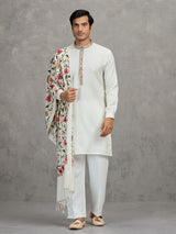 White pashmina silk traditional festive kurta suit with dupatta