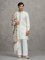 White pashmina silk traditional festive kurta suit with dupatta