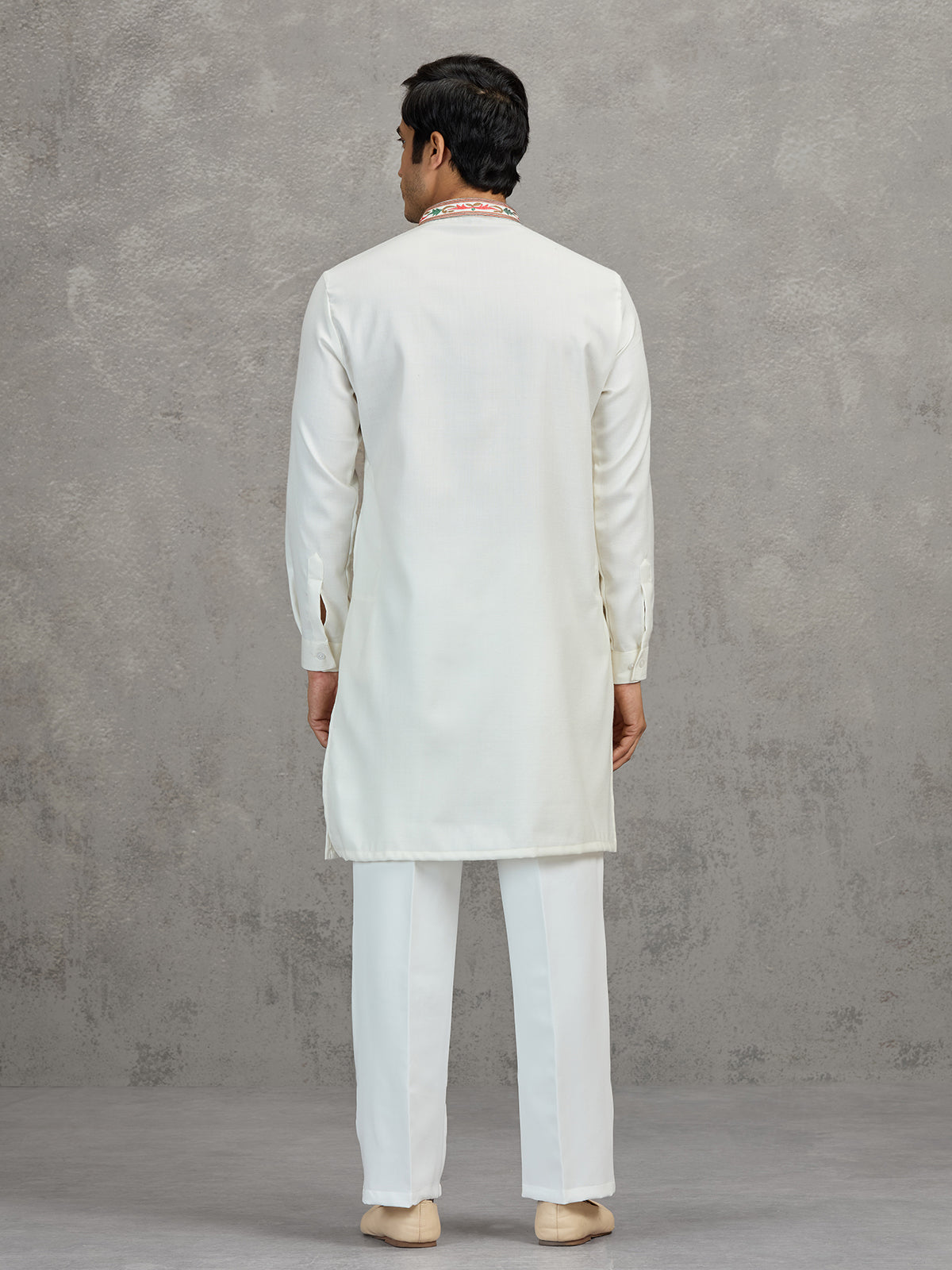 White pashmina silk traditional festive kurta suit with dupatta