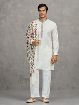 White pashmina silk traditional festive kurta suit with dupatta