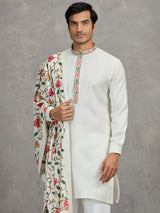 White pashmina silk traditional festive kurta suit with dupatta