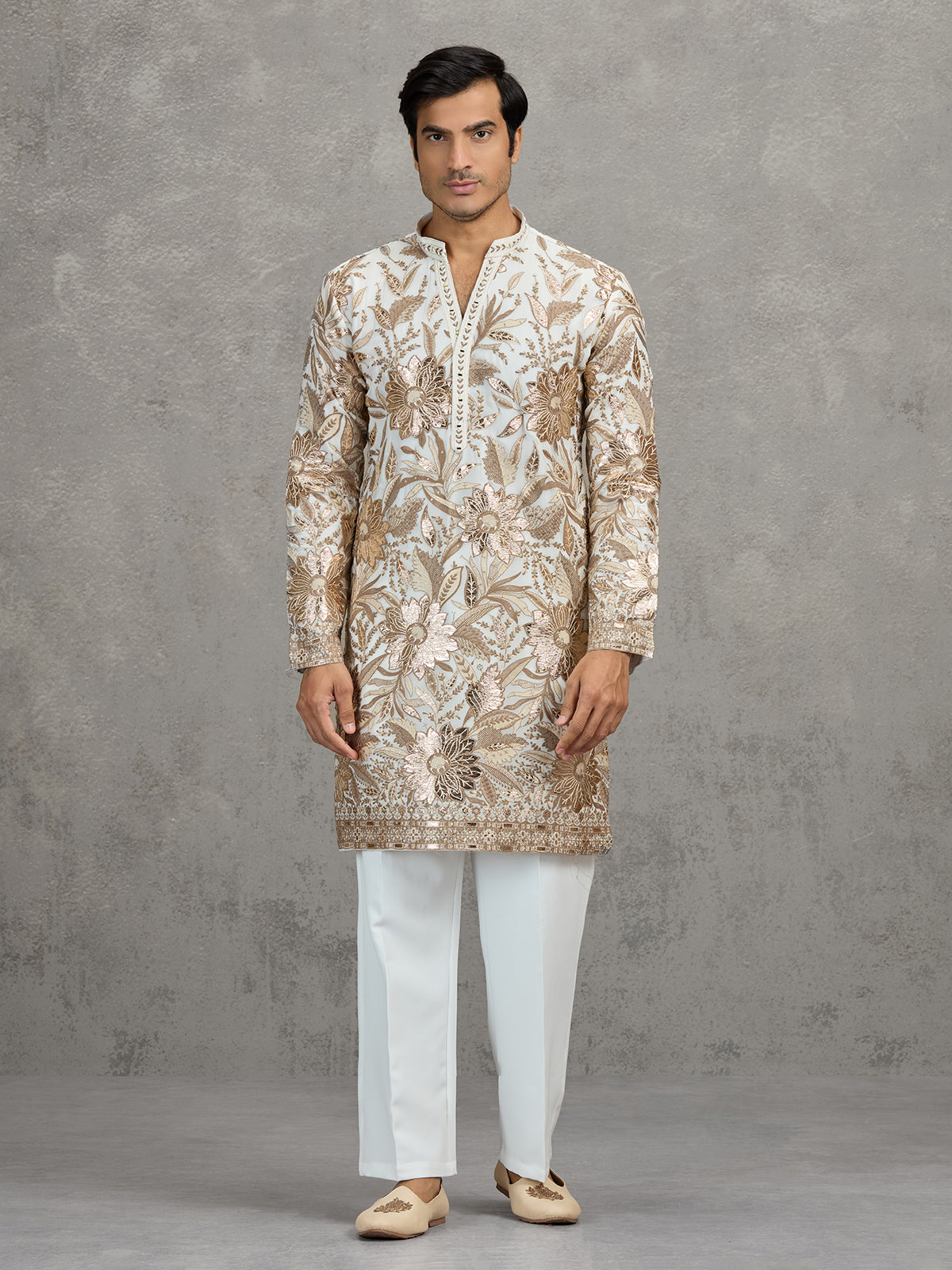 White georgette embroidered traditional festive kurta suit